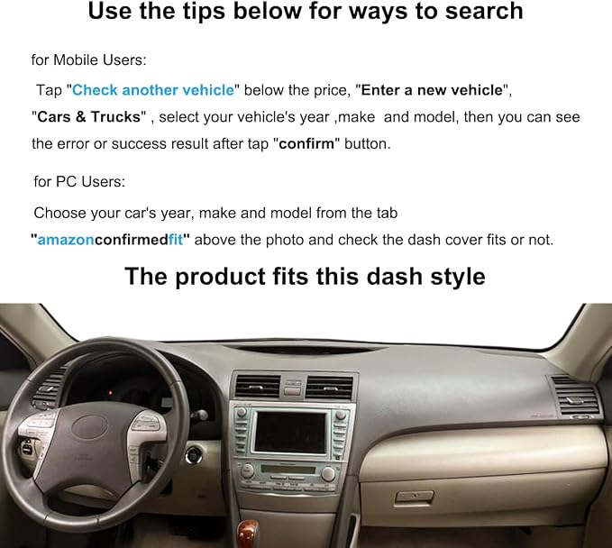 Yiz Dash Cover Mat Pad Fit for Toyota Camry | Custom Dashboard Cover Pad Carpet Protector