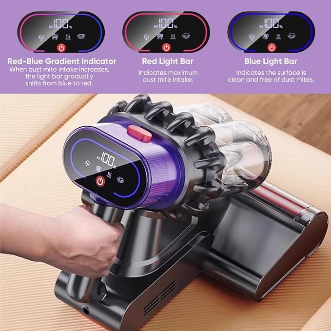 RAINPOT Saker Powerful UV Bed Vacuum Cleaner| Mattress Vacuum Cleaner with Hot Air| 14kPa Suction Power with HEPA Filtration| High-Frequency Tapping & Smart Dust Sensor for Bed,Couch,Fabric Cleaning