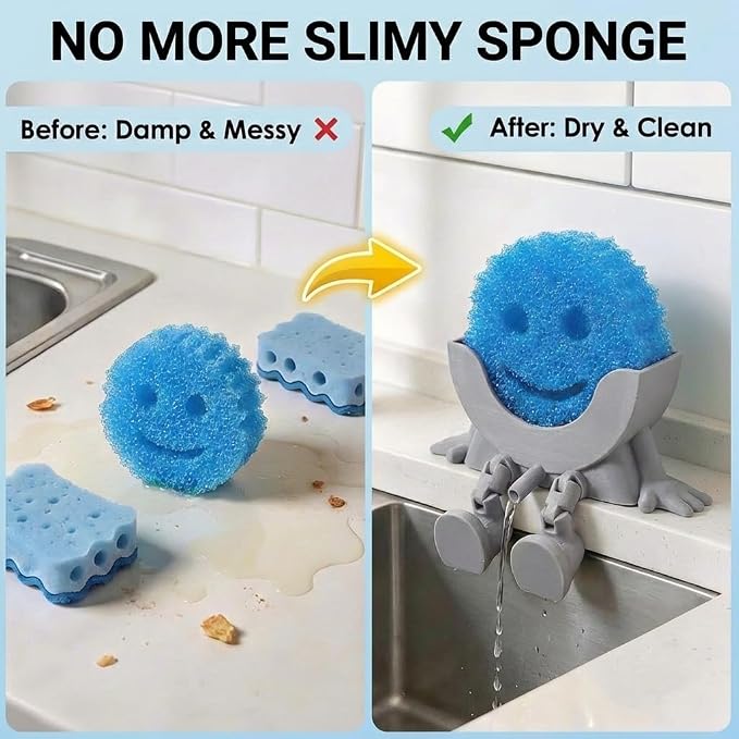 Creative Drainage Sponge Holder: Traceless Glue, 3D Printed Funny Kitchen Sink Holder, Keeps Sponge Dry – for Scrub Daddy (1, Grey)