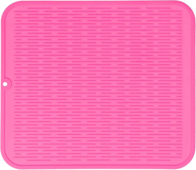 MicoYang Silicone Dish Drying Mat for Multiple Usage,Easy clean,Eco-friendly,Heat-resistant Silicone Mat for Kitchen Counter or Sink,Refrigerator or Drawer Liner Rose XL 18 inches x 16 inches