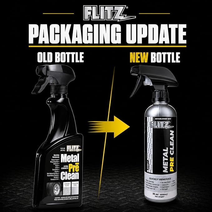 Flitz Metal Pre-Clean - 16oz of USA-Made Stainless Steel Cleaner Spray - Works on Aluminum, Brass, Copper, & More - Tarnish, Rust Remover for Metals - Non-Abrasive Aluminum Deoxidizer (6 Pack)