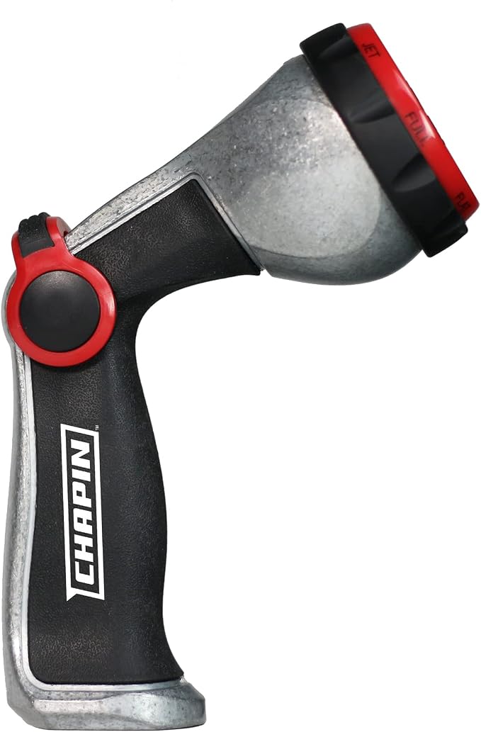 Chapin 4620 Professional Heavy Duty Galvanized Steel 7-way Spray Nozzle With Ergonomic Rubber Grip, Black/Red