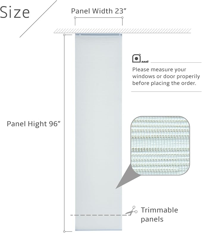Replacement Fabric Panels for Sliding Glass Door (4-Pack, 23"x96"), Fabric Only, Natural Woven Blind Slats, Trimmable, Sheer, Track & Bottom Rail Not Included,Beach White