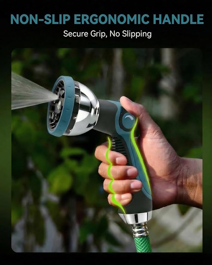Garden Hose Nozzle Heavy Duty, Metal Water Hose Sprayer with 10 Adjustable Spray Patterns, Thumb Control On Off Valve, High Pressure Hose Nozzle for Watering, Cleaning, Car Washing - 2Pack