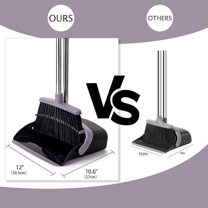 Broom and Dustpan Combo Set,55" Long Handle,Charcoal | Heavy Dust,Dustpans with Broom Combo,House Accessories for Home, Kitchen,Office,Classroom,Apartment,Pet Hair