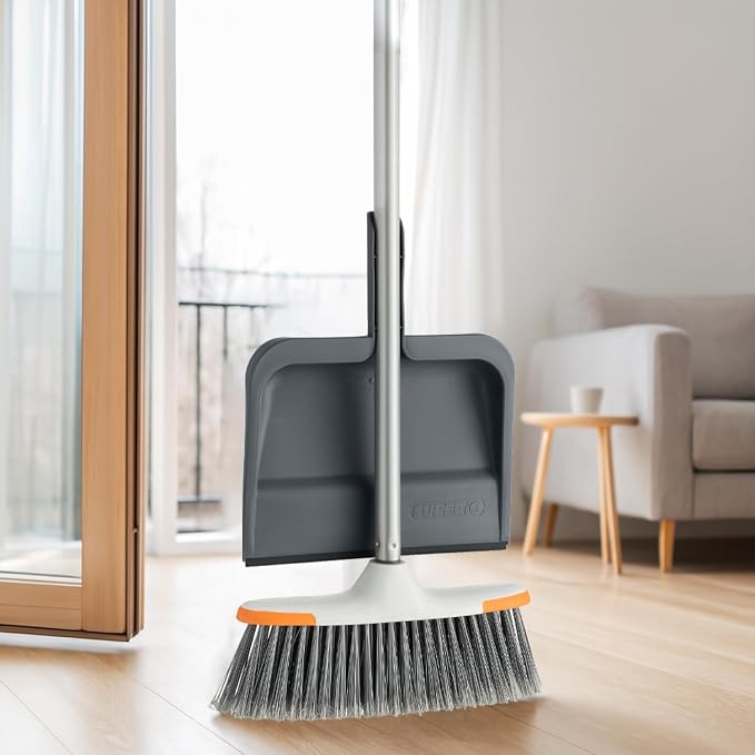 Superio Clip-On Dustpan with Rubber Lip - 10-inch Wide Durable Plastic Dust Pan with Comfort Grip Handle, 2-Pack (Grey)