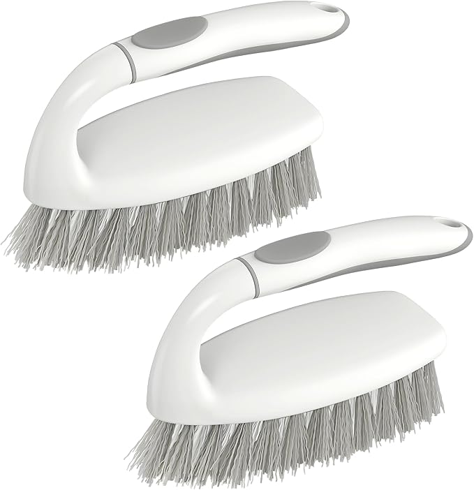 SetSail Heavy Duty Scrub Brush, 2 Pack Cleaning Brush Set, Grey White | Stiff Durable Bristles with Non-Slip Tpr Grip and Hanging Loop for Bathroom, Kitchen, Shower, Tub, Tile, Carpet.