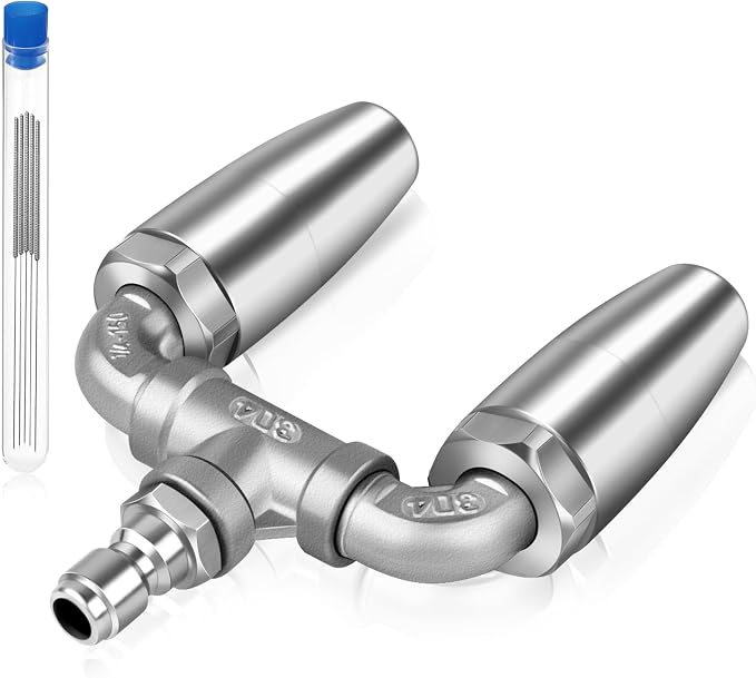 Dual Turbo Nozzle Pressure Washer, 360° Rotating Spray Tips for Power Washer, 3.0 Orifice Stainless Steel Twin Turbo Nozzle, 1/4 Quick Connect, 4-6 GPM, 4000 PSI Max