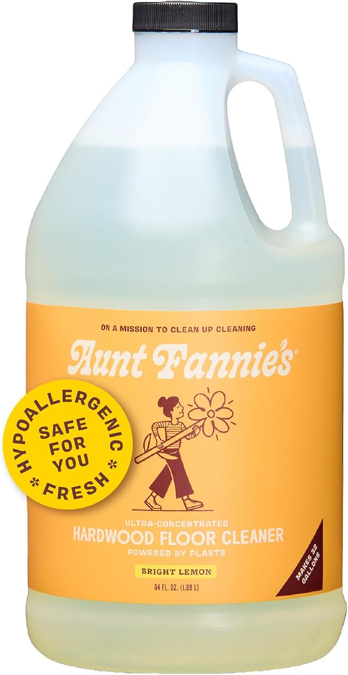 Aunt Fannie's Ultra Concentrated Hardwood Floor Cleaner, Vinegar-Free Plant Based Hardwood Floor Cleaner for Mopping, Bright Lemon Scent, 64 oz. (Pack of 1)