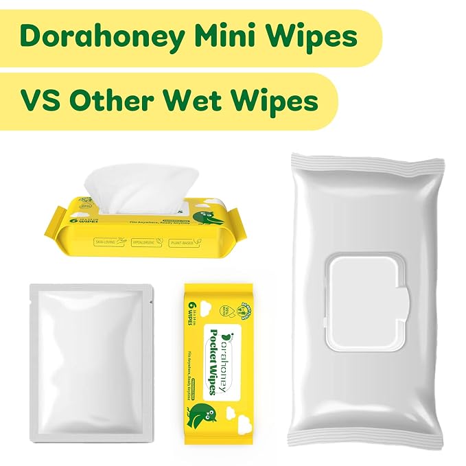 Unscented Travel Wet Wipes, 99% Purified Water Mini Wipes for Sensitive Skin, Hypoallergenic & Plastic-Free Pocket Wipes, 72 Count (12 Packs of 6)