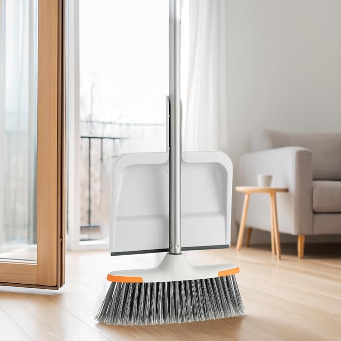 Superio Clip-On Dustpan with Rubber Lip - 10-inch Wide Durable Plastic Dust Pan with Comfort Grip Handle, White, 3-Pack