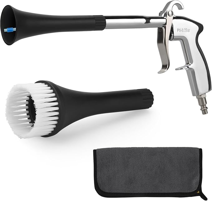 6-9.2Bar Car Air Blow Gun for Car Interior/Exterior Cleaning, Dryer Air Gun | High Pressure Car Detailing Cleaning Tool with 2 Set Nozzle&Towel, Auto Dusting Brush for Vehicle Upholstery Carpet Seat