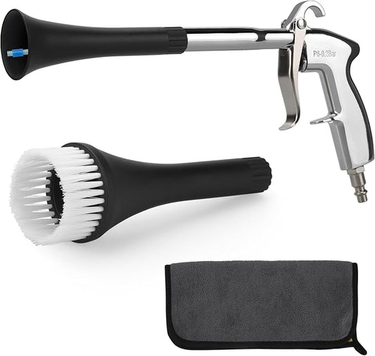 6-9.2Bar Car Air Blow Gun for Car Interior/Exterior Cleaning, Dryer Air Gun | High Pressure Car Detailing Cleaning Tool with 2 Set Nozzle&Towel, Auto Dusting Brush for Vehicle Upholstery Carpet Seat
