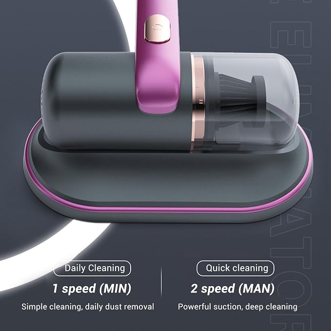 Ymiko Mattress Vacuum Cleaner, Handheld, Purple, 2 Speeds, HEPA Filter, Dual Pulsating Pads, 185ml Dust Cup, Cordless, Portable, For Mattress, Sofa, Bed, Pillow, Carpet