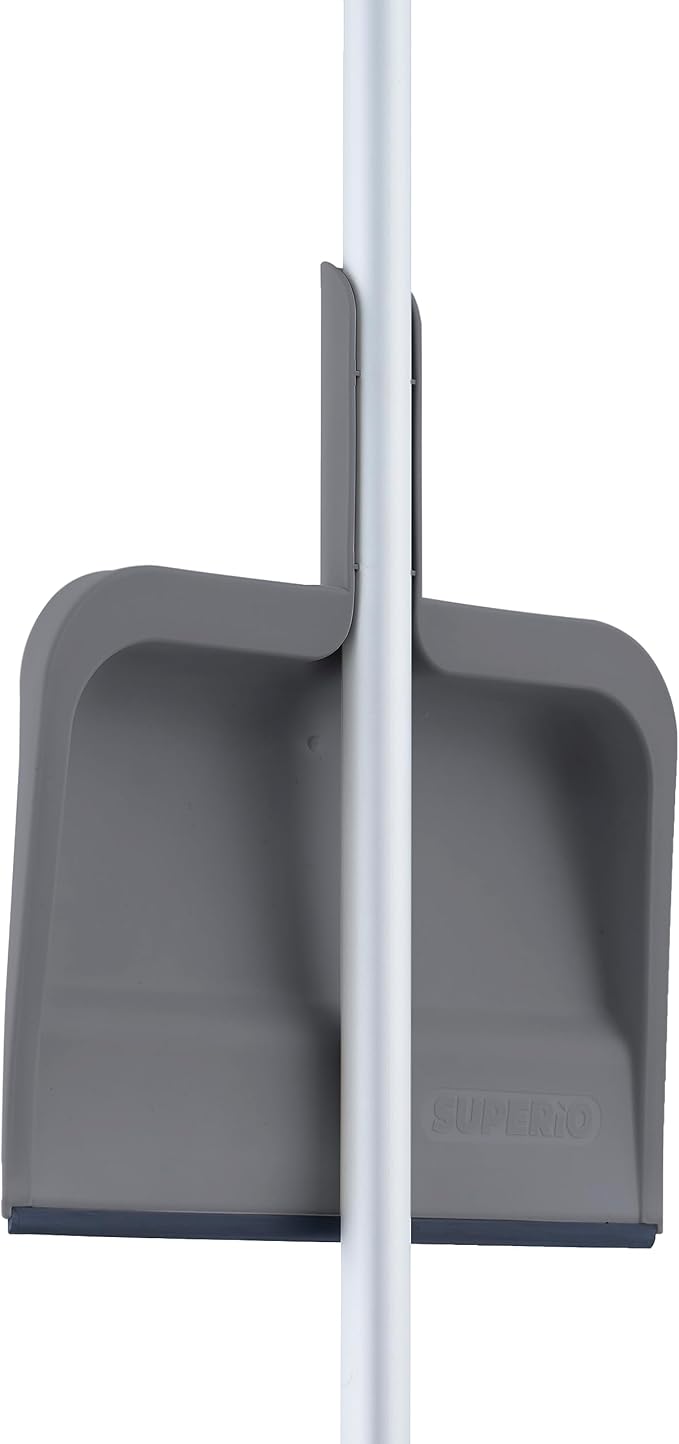 Superio Clip-On Dustpan with Rubber Lip - 10-inch Wide Durable Plastic Dust Pan with Comfort Grip Handle, 2-Pack (Grey)