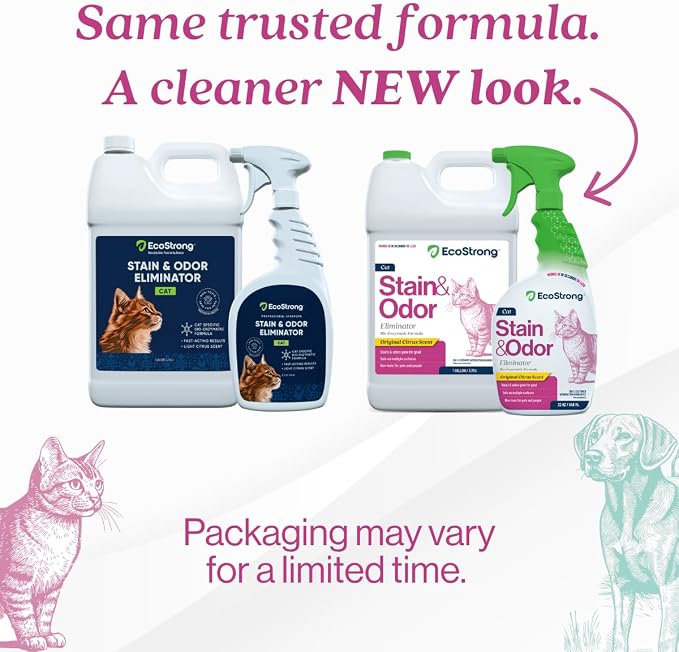 Eco Strong Cat Stain and Odor Remover| Enzyme Urine Odor Neutralizer - Stain Remover for Carpet, Litter Boxes, Bedding, and Laundry [160 Fl Oz Bundle]