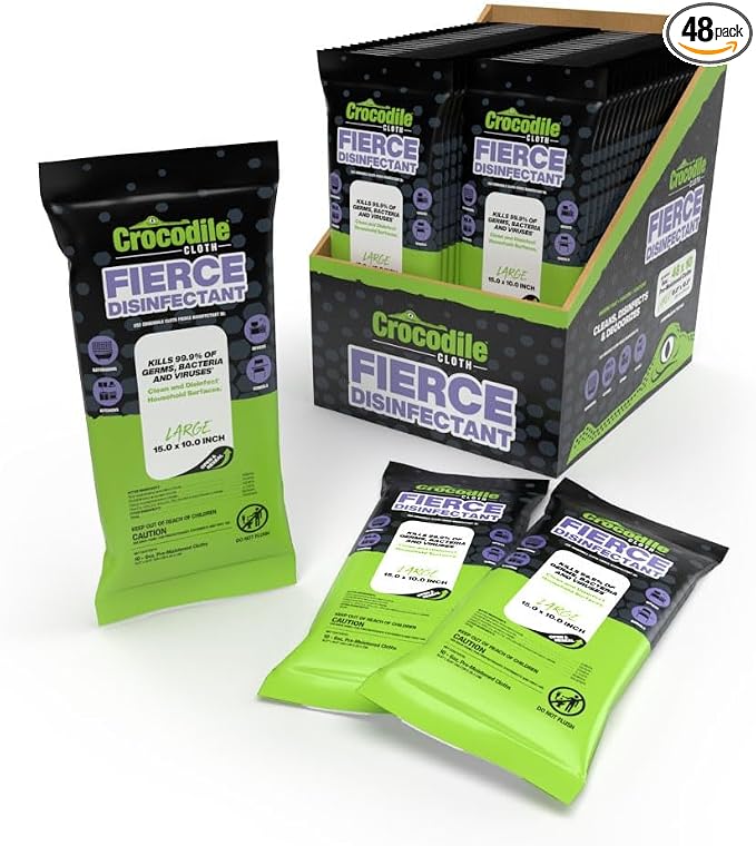 Crocodile Cloth Fierce Disinfectant Wipes - 480 Count (48 Packs of 10 Count) 15" x 10" Multi-Surface Disinfecting Cleaning Cloths For Kitchens, Bathrooms, Offices & Schools