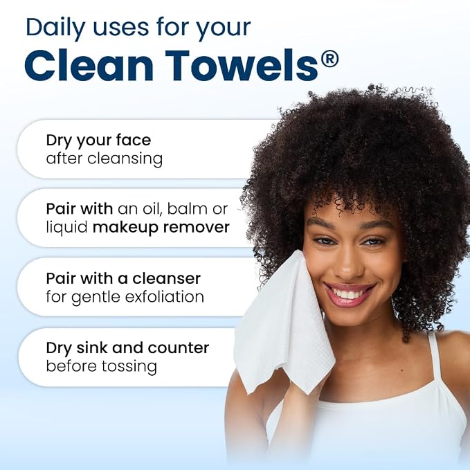 Clean Skin Club Clean Towels®, 100% USDA Biobased Face Towel, Disposable Face Towelette, Eczema Association Accepted, Makeup Remover Dry Wipes, Ultra Soft, 1 Pack, 25 Ct