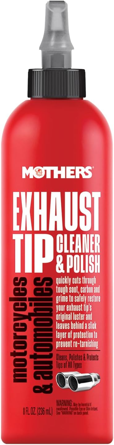 Mothers Exhaust Tip Cleaner & Polish, 8 oz. (05138) | Cleans, Polishes & Protects Stainless Steel, Chrome & Black Chrome Tips, Removes Baked-on Carbon, Soot & Tarnish