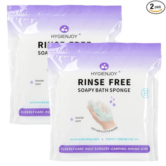 HYGIENJOY-21% Larger,Rinse Free Bath Sponges for Adults-Disposable No Rinse Bathing Wipes,Soap Infused,Extra Thick and Dry Shower Wipes for Elderly,Camping,Post Surgery Must Haves, (Lavender 2 pack)