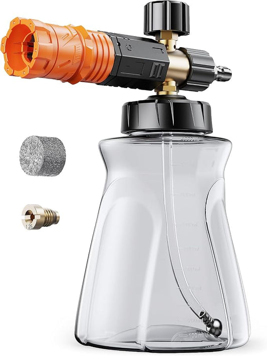 Foam Cannon for Pressure Washer, 1L Snow Foam Lance | 1/4 in quick connect, Includes extra orifice nozzle, foam makers, adjustable spray for cars
