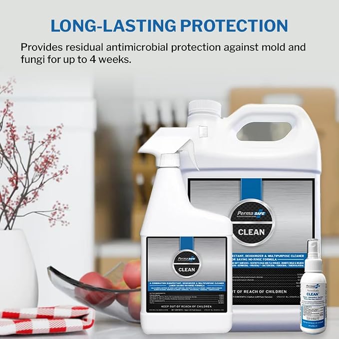 PermaSafe CLEAN 1-Step Disinfectant, Deodorizer & All-Purpose Cleaner; Soft, Hard & Food Surface Sanitizer; Kills 99.9% of Bacteria, Viruses, Molds - Child, Pet, Planet & All Surface Safe (1 gal)