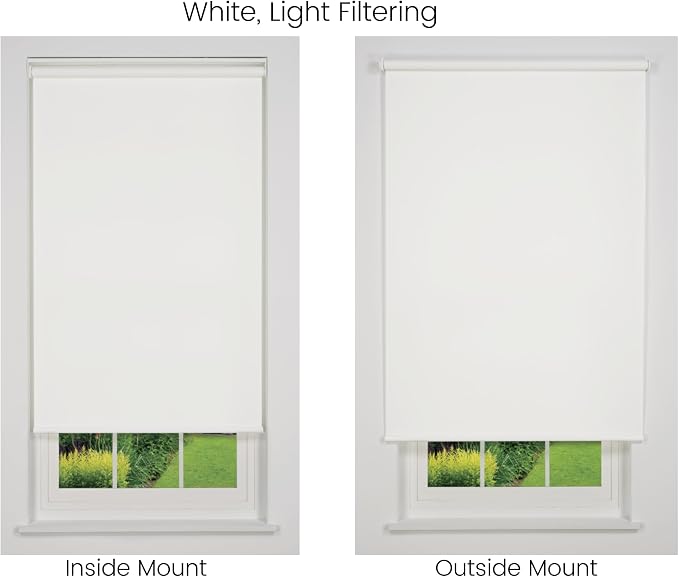Customizable Cordless Light Filtering Sierra Collection Roller Shade, White 48" to 53" W X 60" H (Arrives 1/4" Narrower)
