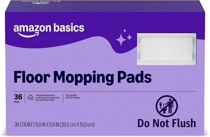 Amazon Basics Floor Mopping Dry Pads, Super Absorbent, Fits Swiffer WetJet Mopping Systems, 36 Count, Packaging May Vary