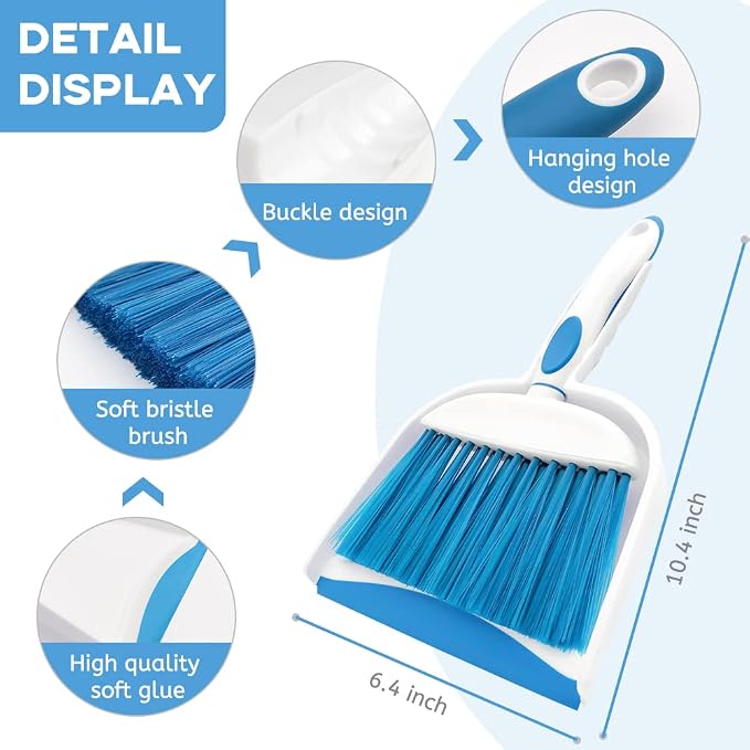 Small Broom and Dustpan Set, Small Dustpan and Brush Set, Mini Dust pan and Brush, Hand Broom and dust pan, Mini dustpans are Ideal for Cleaning Little Areas Like desks, Kitchens, pet Rooms. (2 Set)