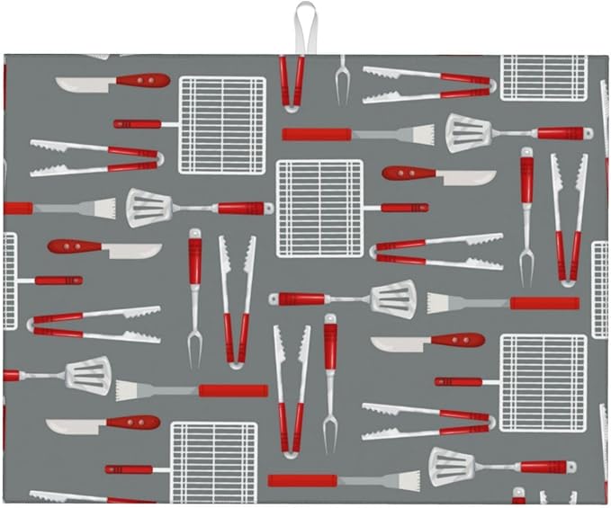 Barbecue Tools Dish Drying Mat For Kitchen Counter, Super Absorbent Microfiber Dish Drying Pad, Kitchen Gadgets For Easy Clean Multi-Use Large 18"x24"