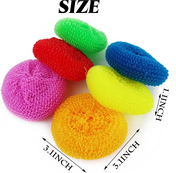NSBELL 30PCS Plastic Dish Scrubbers for Dishes Plastic Pot Round Scrubber Scouring Pad Nylon Dish Scrubber, Poly Mesh Scouring Dish Pads Non Scratch Scrubbers