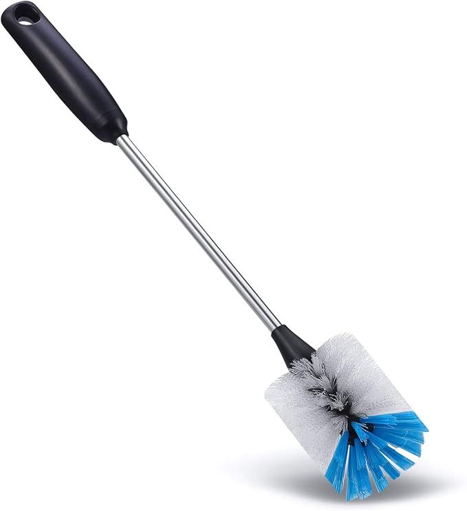 MOSOLAN 3-in-1 Stainless Steel Bottle Brush and Straw Cleaning Set, Long Handle Scrub Brush with Replaceable Head for Water Bottles, Glasswares, Mugs, Flasks, Tumblers, Vases, Flat Head