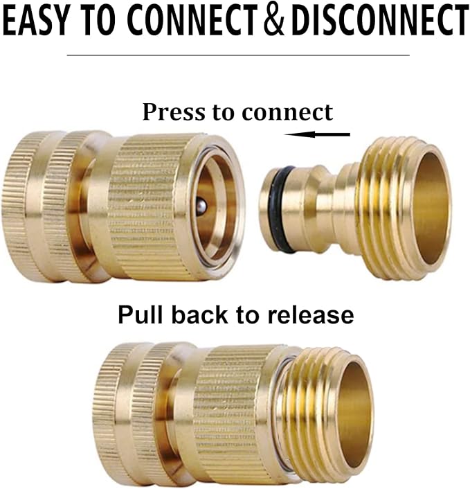 Brass Hose Quick Connect, 3/4 Inch GHT Garden Hose Quick Connector | No-Leak Water Hose Quick Connect Fittings Male and Female - 2Packs