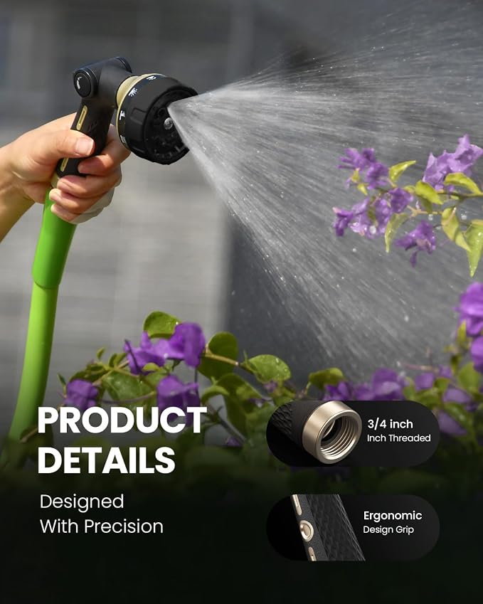 RAINPOINT Garden Hose Nozzle Heavy Duty - 100% Metal Thumb Control Spray Nozzles for Garden Hose High Pressure, 10 Patterns Water Hose Nozzle for Car Wash, Watering Lawn and Pets, Black