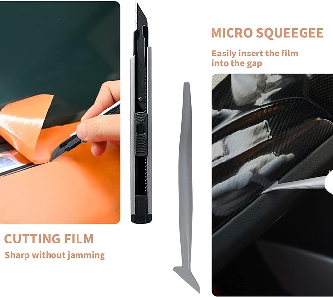 Gomake Vehicle Vinyl Wrap Window Tint Film Tool Kit Include 4 Inch Felt Squeegee, Retractable 9mm Utility Knife and Blades, Zippy Vinyl Cutter and Mini Go Corner Squeegee for Car Wrapping