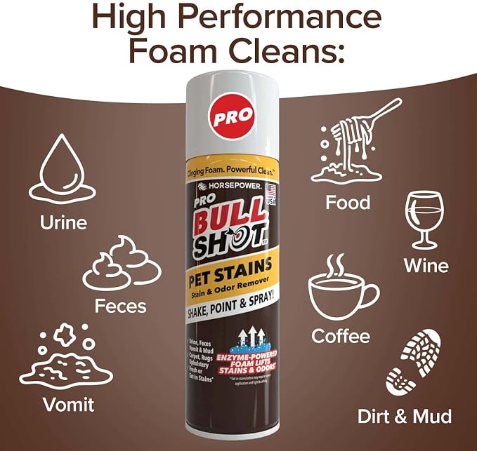 Bull Shot Pro Pet Stains, Foaming Enzyme Powered Pet Stain & Odor Remover
