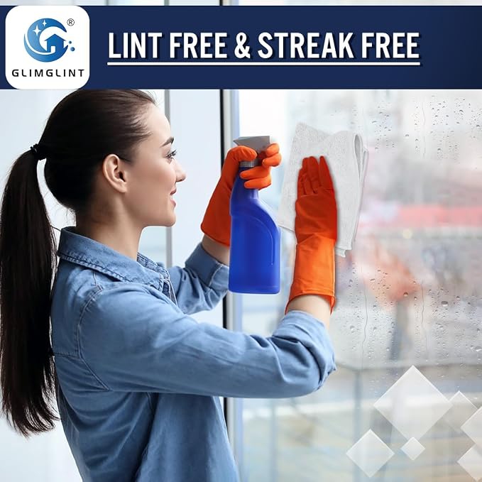 GLIMGLINT White Microfiber Cleaning Cloth,150PK Reusable Cleaning Rags,Highly Absorbent Shop Rags Bulk,All-Purpose Car Cleaning Towels for TV Screen, Kitchen, Bathroom, Restaurant, Garage, 14"X12"