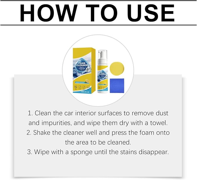 4-in-1 Multi-Enzyme Foam Cleaner, Foam No-Rinse Cleaner,Powerful & Multipurpose Car Interior Foam Cleaners for Car Interior, Kitchen Grease,Bathroom Tiles,Sofa Upholstery (1PC)