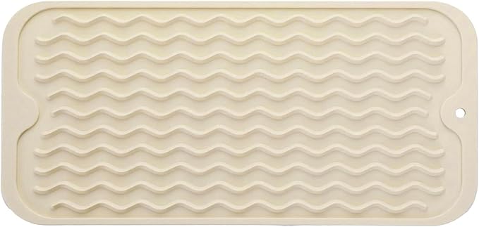 Silicone Dish Drying Mat for Multiple Usage, Easy clean, Eco-friendly, Heat-resistant Dish Drainer Mat for Kitchen Counter,Sink,Refrigerator or Drawer liner (12" x 6", BEIGE)