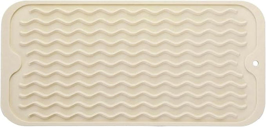 Silicone Dish Drying Mat for Multiple Usage, Easy clean, Eco-friendly, Heat-resistant Dish Drainer Mat for Kitchen Counter,Sink,Refrigerator or Drawer liner (12" x 6", BEIGE)