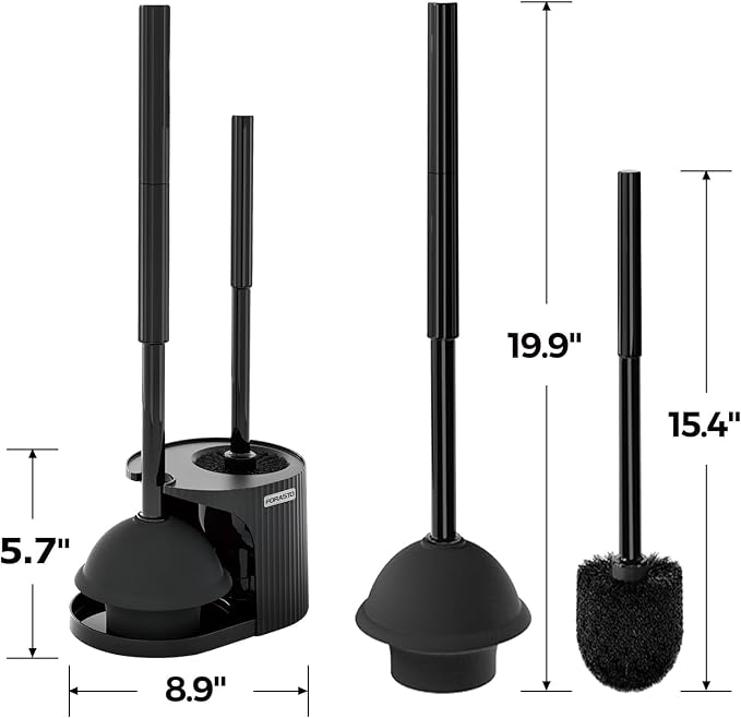 FORASTO 2Pack 2 in 1 Toilet Brush and Plunger Set, Extended Handle Plunger,Toilet Bowl Brush Plunger Set,Bathroom Cleaning Tools,Toilet Brush Plunger Combo,Cleaning Supplies，Black | 21" Extended, Apartment Must Haves, Accessories Decor, Essentials, New...