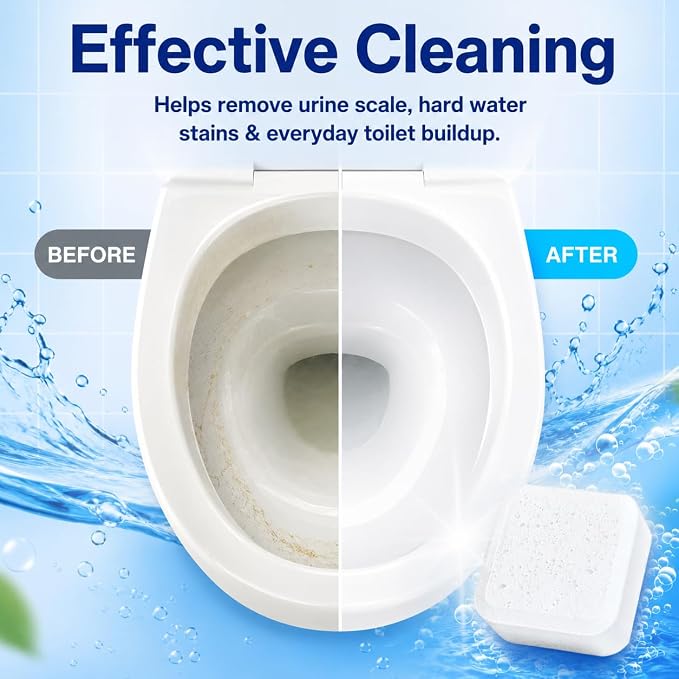 Toilet Bowl Cleaner Tablets with Bleach, 24 Pcs | Toilet Bowl Cleaner Tablets with Bleach, Helps Remove Stains & Odors, Bathroom Cleaning Supplies