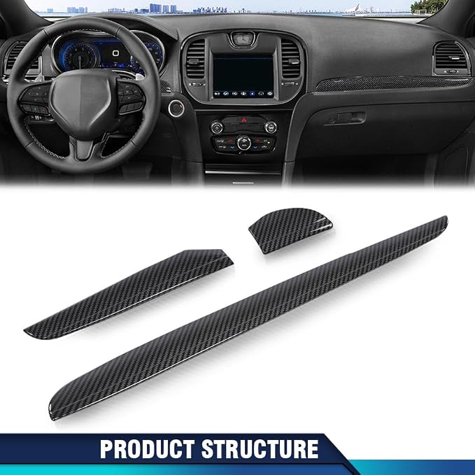 PIT66 Central Control Dashboard Cover Trim Bezel Fit Chrysler 300 2011-2023 | Black Carbon Fiber Polished