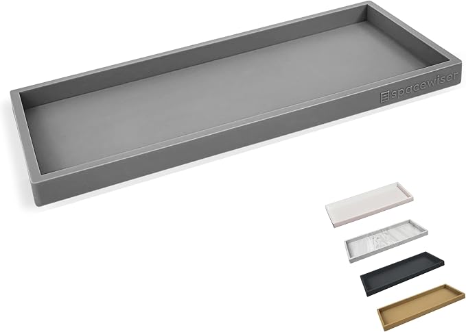 Spacewiser Countertop and Vanity Tray - 11.7" Silicone Bathroom Counter Tray, Dish Soap Trays for Kitchen Counter, Sink Organizer Caddy Accessories, Drawer Toilet Plant Shower Makeup Mat Oil Holder