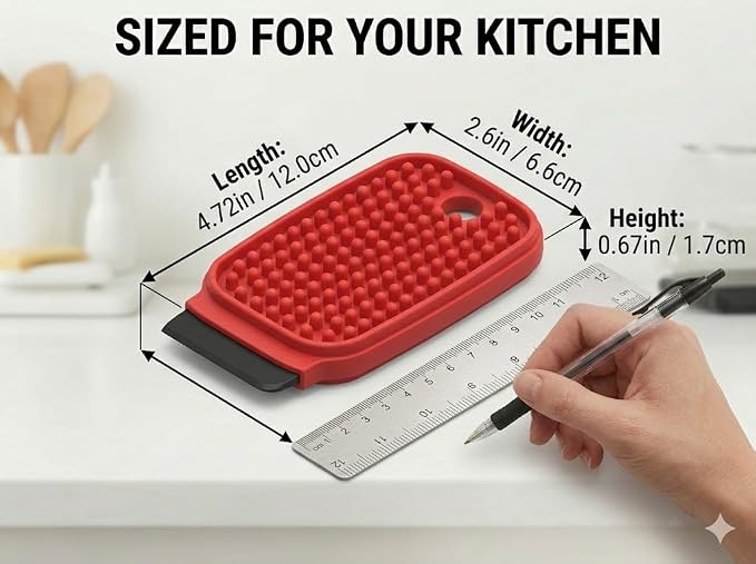 FlexiClean 3-in-1 Silicone Dish Sponge - BPA-Free Food-Grade Cleaning Brush with Dual-Sided Scrubber & Scraper, Hanging Hole Fast-Dry Reusable for Dishes/Fruits/Vegetables (Red 2PCS)