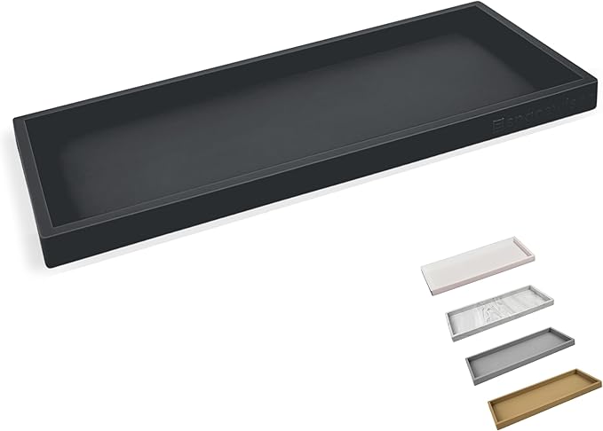Spacewiser Countertop and Vanity Tray - 11.7" Silicone Bathroom Counter Tray, Dish Soap Trays for Kitchen Counter, Organizer Accessories Caddy, Toothbrush Toilet Laundry Shower Oil Makeup Mat, Black