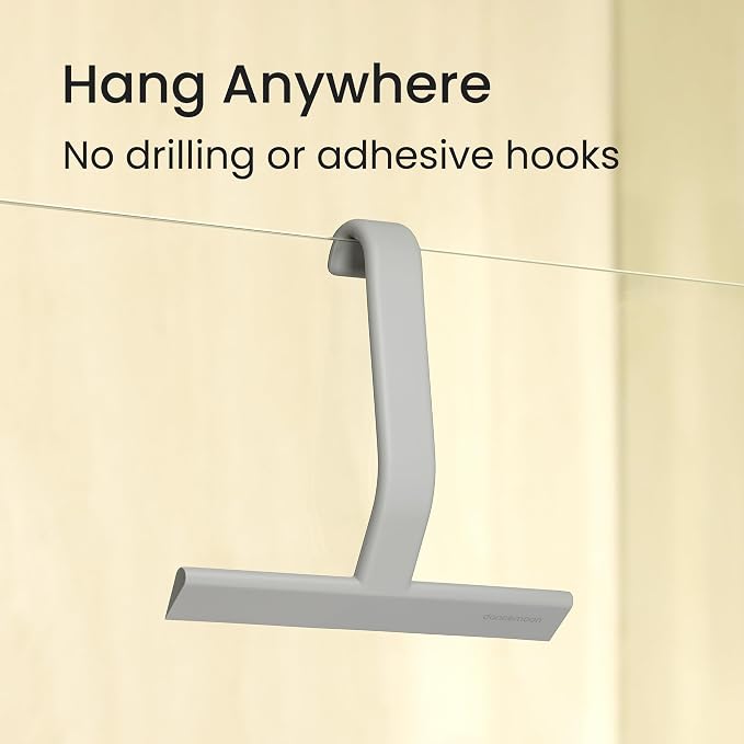 dancemoon JustHang Shower Squeegee with Built-in Hook, 10-Inch Gray | Award-Winning Design, All-One-Piece Soft-Touch Silicone, for Glass Door, Bathroom, Window, Mirror, Tile Wall, Car