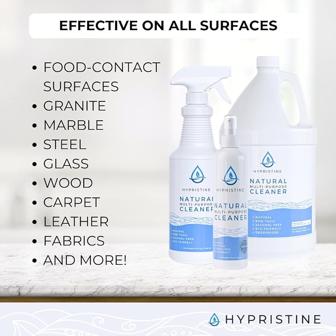 HYPRISTINE PURE Hypochlorous Acid Spray, Multi-Purpose Cleaner, Superior Shelf Life, 0% Bleach, 0% Alcohol, Food Contact Safe, Remove Pet Odor, Clean Any Surface