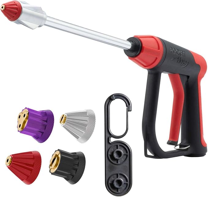 Pocket Hose Arrow Customizable Spray Nozzle, As Seen on TV | Flow Force Tech, 4 precision tips, jet stream to gentle watering, rust-resistant, non-slip grip, ideal for car wash