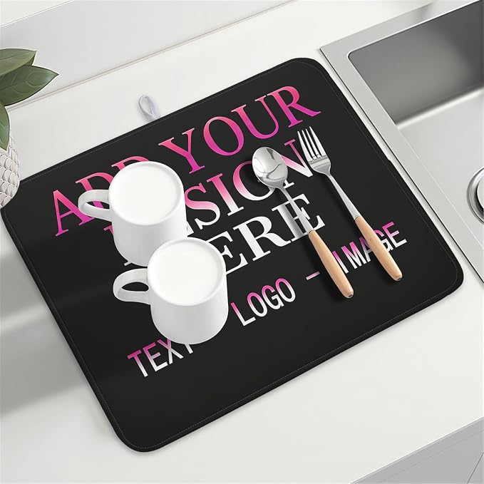 Custom Personalized Dish Drying Mat 18x24 Inch Customized Drying Mats with Picture Text for Kitchen Counter Custom Image Microfiber Absorbent Dishes Pad for Travel Festivals Family Memories Home Decor